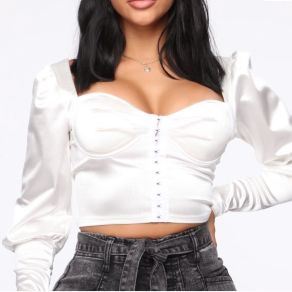 NWT- Fashion Nova White Satin Blouse